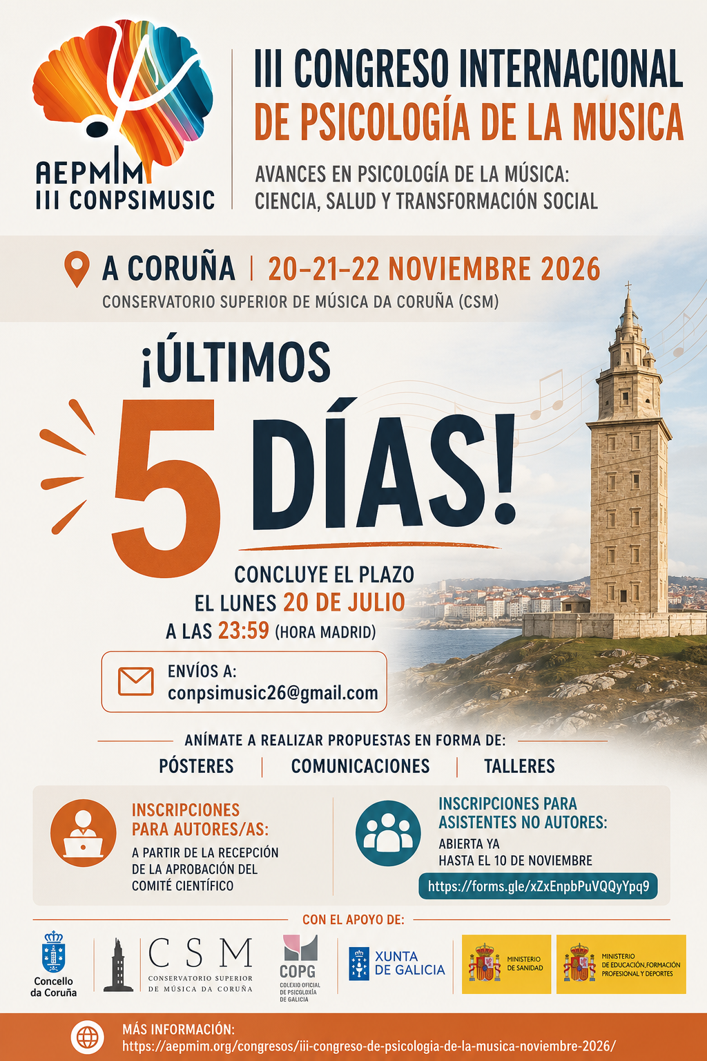 5 últimos días para el envío de propuestas al III CONPSIMUSIC